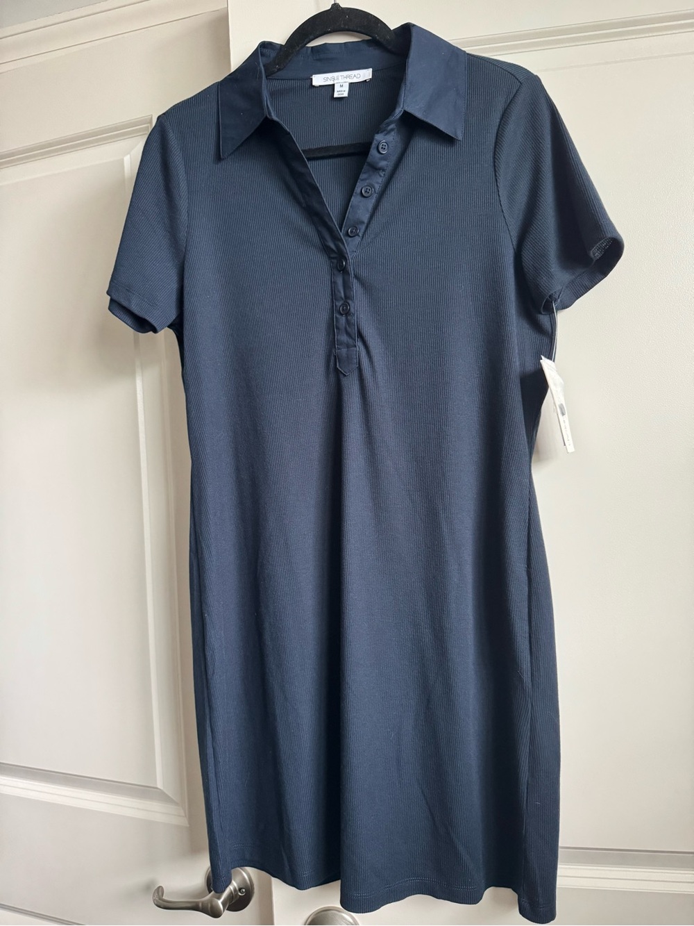New With Tags Women's Short-Sleeve Polo Midi Dress in Navy Blue by Single Thread